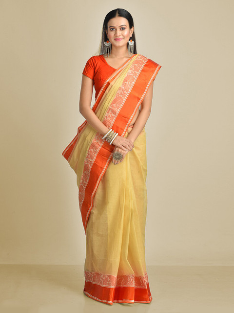 

Mitera Beige Pure Cotton Solid Taant Saree