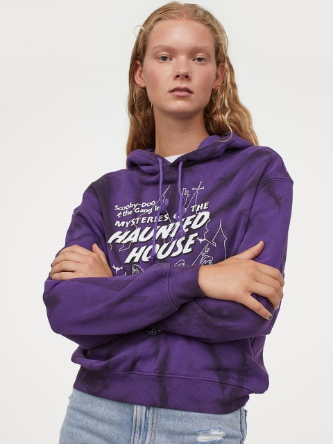 

H&M Women Purple Printed Hoodie