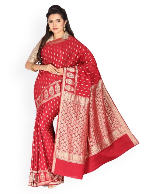 

Vijayalakshmi Silks Red & Gold Pure Silk Woven Design Saree