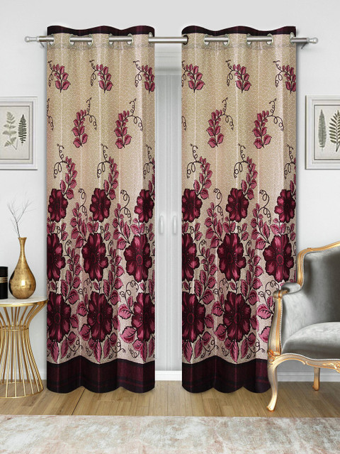 

Good Homes by Home Candy Set of 2 Cream-Coloured & Maroon Floral Print Door Curtains