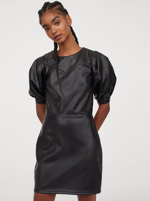 

H&M Women Black Solid Imitation Leather Dress