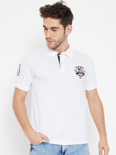 

NEVA Men White Solid Polo Collar T-shirt