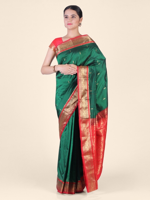 

Hastakala Green & Gold-Toned Pure Silk Woven Design Kanjeevaram Saree