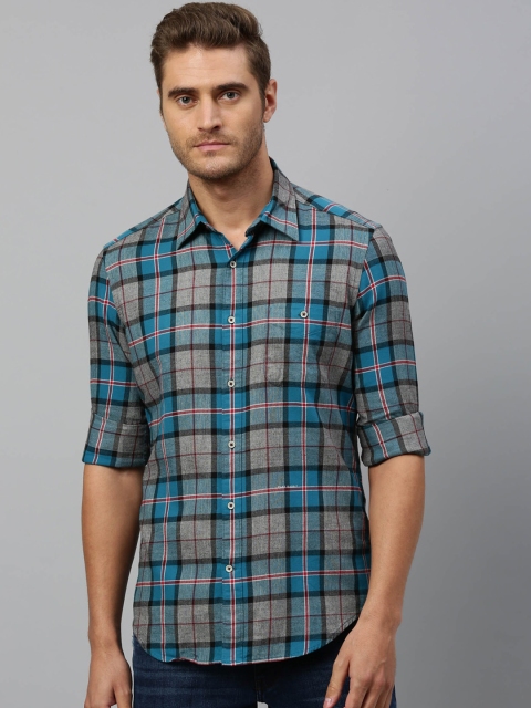 

RARE RABBIT Men Blue & Black Regular Fit Checked Casual Shirt