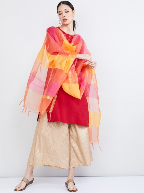 

max Pink & Yellow Striped Dupatta