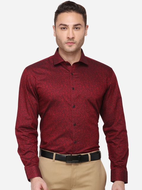 

Greenfibre Men Maroon & Navy Blue Regular Fit Floral Printed Formal Shirt