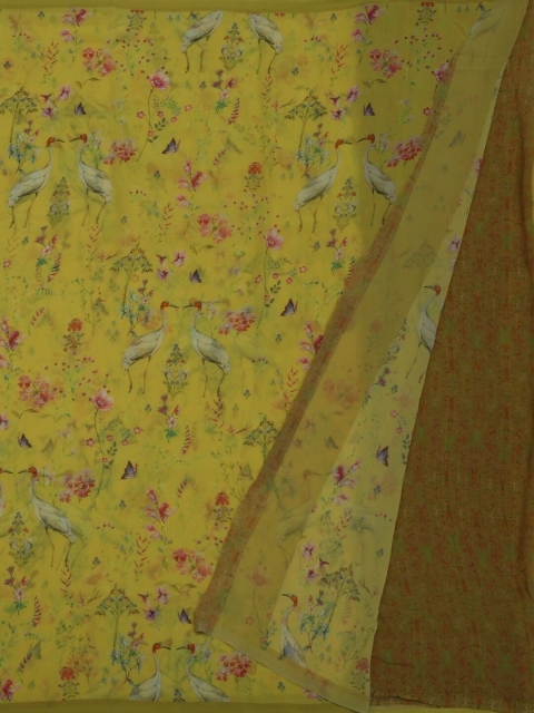

Pothys Yellow & Pink Poly Chiffon Floral Printed Saree