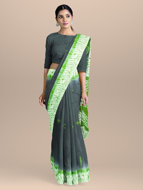 

BharatSthali Grey & Green Pure Cotton Printed Sustainable Saree