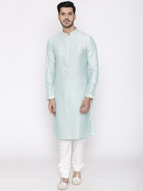 

Manyavar Men Blue & White Self Design Kurta with Churidar