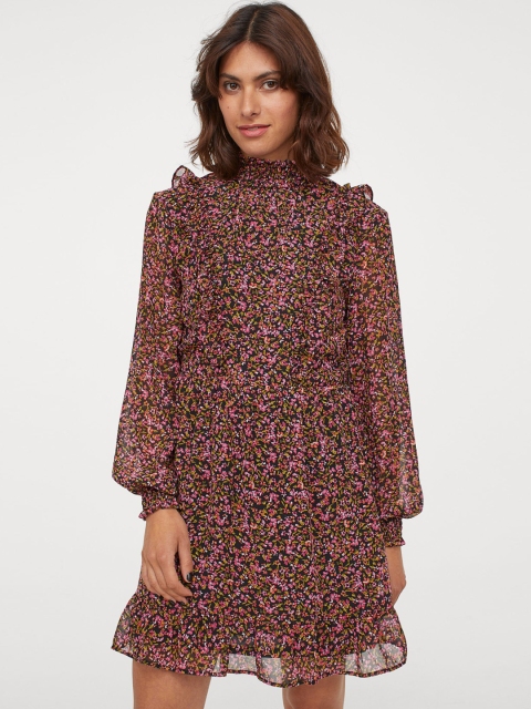 

H&M White Brown Printed Flounced Chiffon Dress