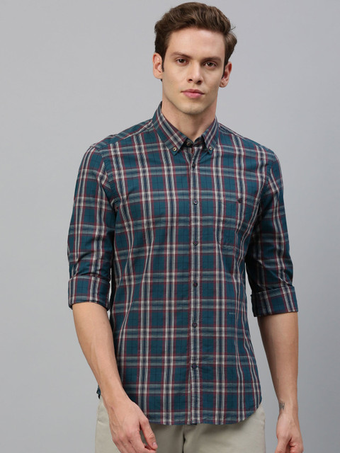

RARE RABBIT Men Teal & Red Regular Fit Checked Casual Shirt