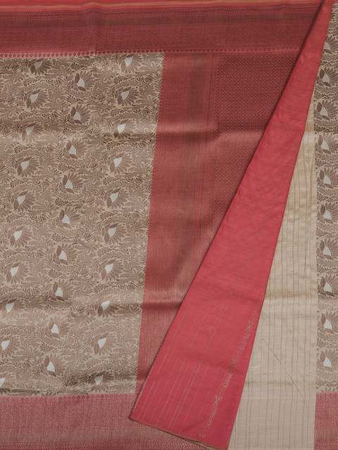 

Pothys Gold-Toned & Pink Printed Banarasi Silk Saree
