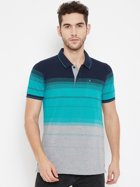 

NEVA Men Turquoise Blue & Grey Colourblocked Polo Collar T-shirt