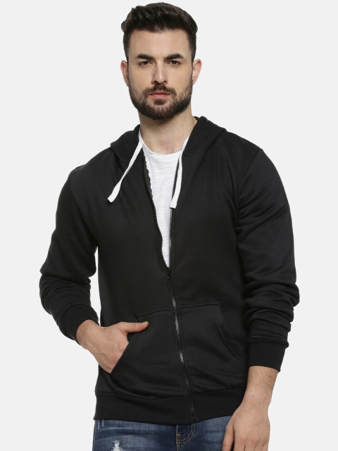 

Campus Sutra Men Black Solid Hooded Sweatshirt