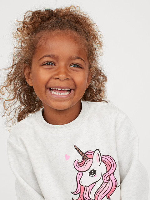 

H&M Girls Grey & Pink Printed Sweatshirt
