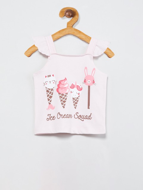 

max Infants Girls Pastel Pink & Brown Printed Shoulder Strap Top