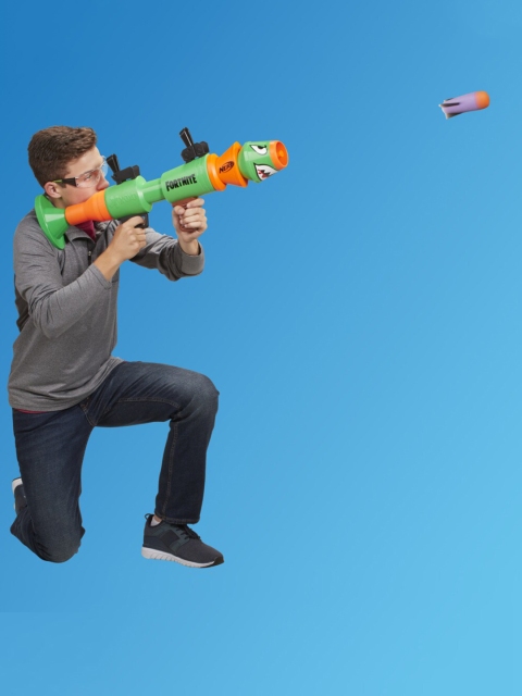 NERF Kids Green & Orange Fortnite RL Blaster Fires Foam Rockets
