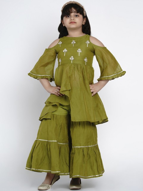 

Bitiya by Bhama Girls Green Gotta Patti Detail Kurti with Sharara