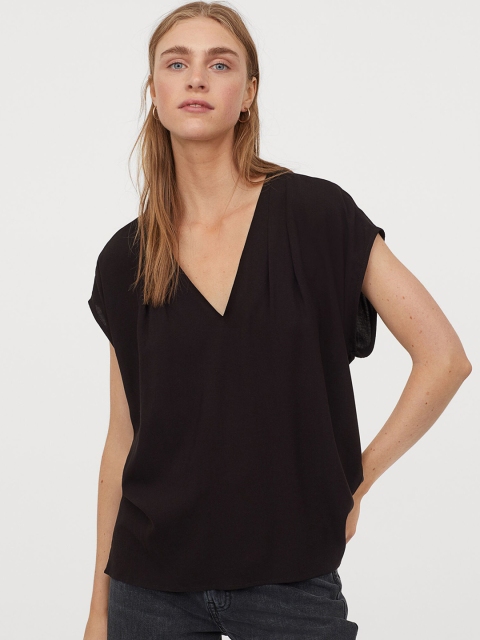 

H&M Women Black Solid V-neck Blouse