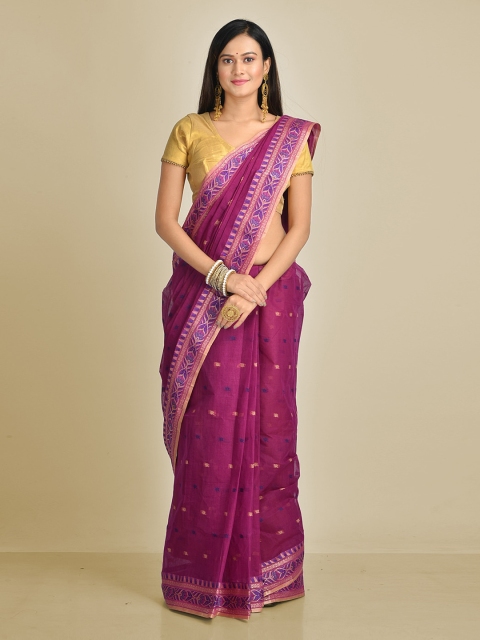 

Mitera Magenta Pure Cotton Woven Design Taant Saree