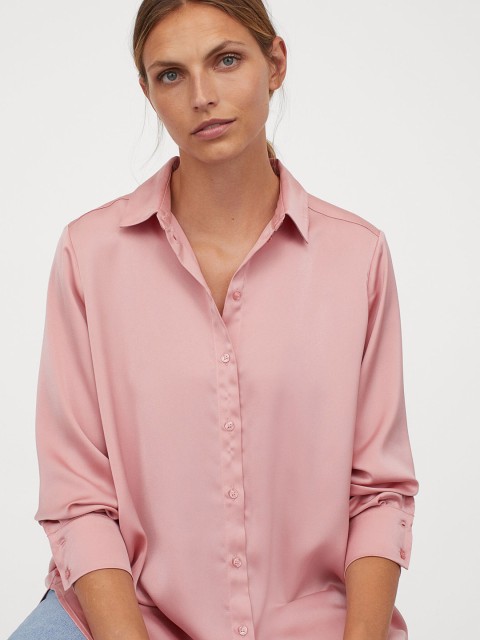 

H&M Women Pink Solid Satin Blouse