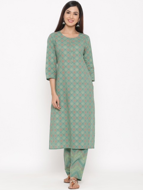 

kipek Women Green & Blue Printed Kurta with Pyjamas