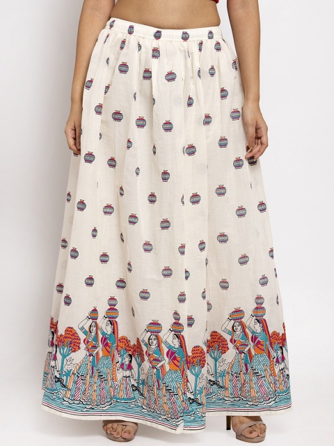 

Clora Creation Women Off-White & Blue Printed Flared Maxi Skirt