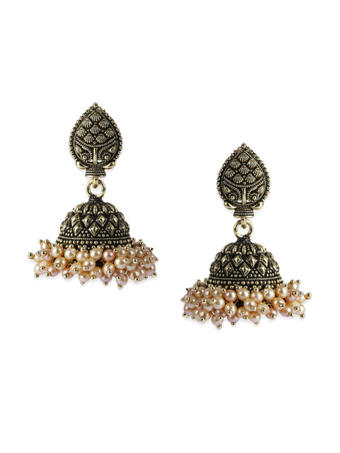 

ANIKAS CREATION Gunmetal-Toned & Gold-Toned Dome Shaped Jhumkas, Metallic