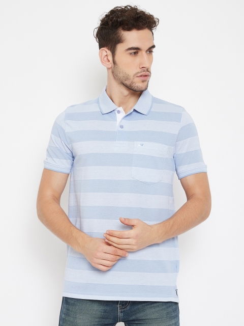 

NEVA Men Blue Striped Polo Collar T-shirt