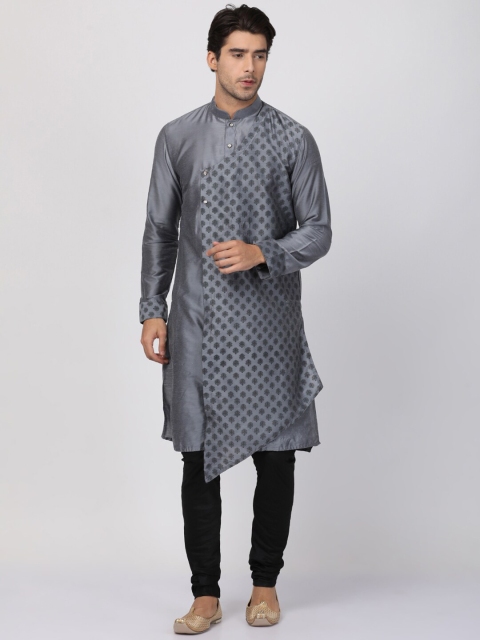 

VASTRAMAY Men Grey & Black Printed Kurta with Churidar