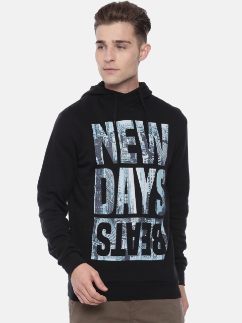 

Breakbounce Men Black Printed Hooded Sweatshirt