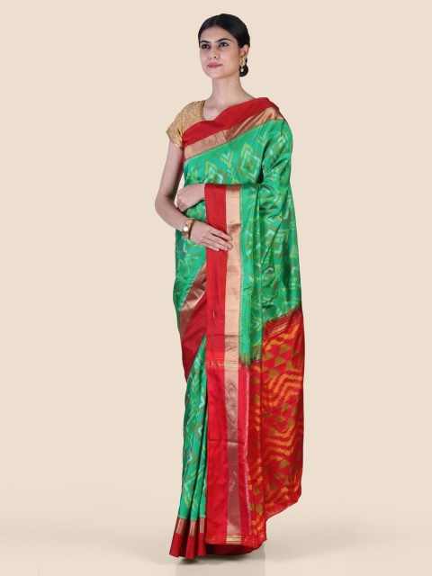 

Hastakala Green & Red Pure Silk Printed Patola Saree