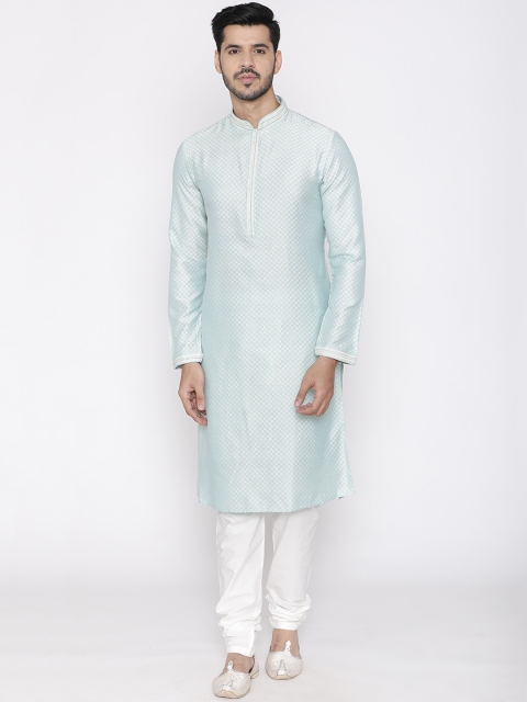 

Manyavar Men Blue & White Self Design Kurta with Churidar