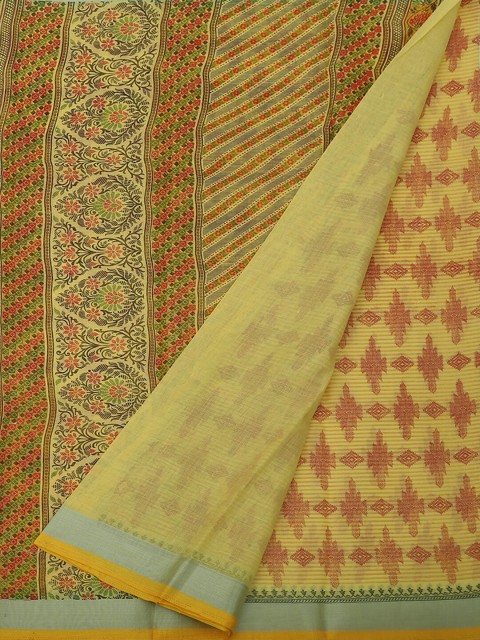 

Pothys Yellow & Pink Cotton Blend Printed Saree