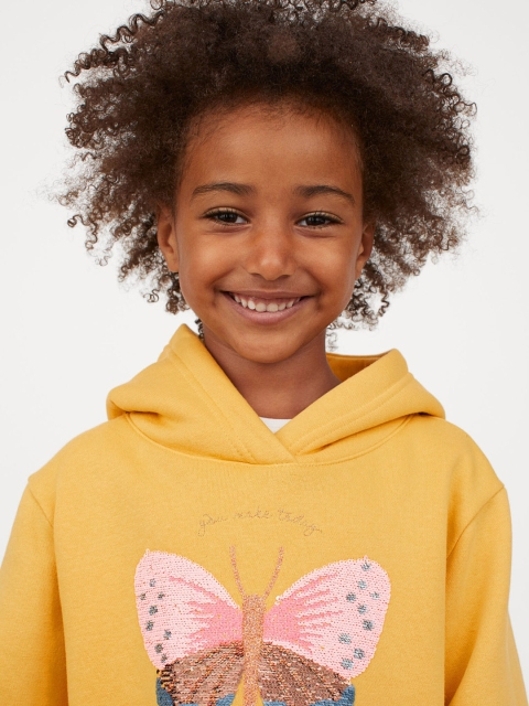 

H&M Girls Mustard Yellow & Pink Motif-Detail Hoodie