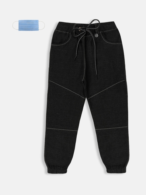 

Lil Tomatoes Boys Black Solid Straight-Fit Joggers With Face Mask