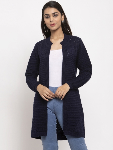 

VANYA Women Navy Blue Self Design Front-Open Sweater