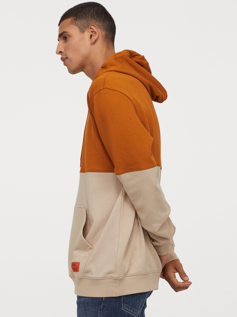 

H&M Men Orange & Beige Block-Coloured Hoodie