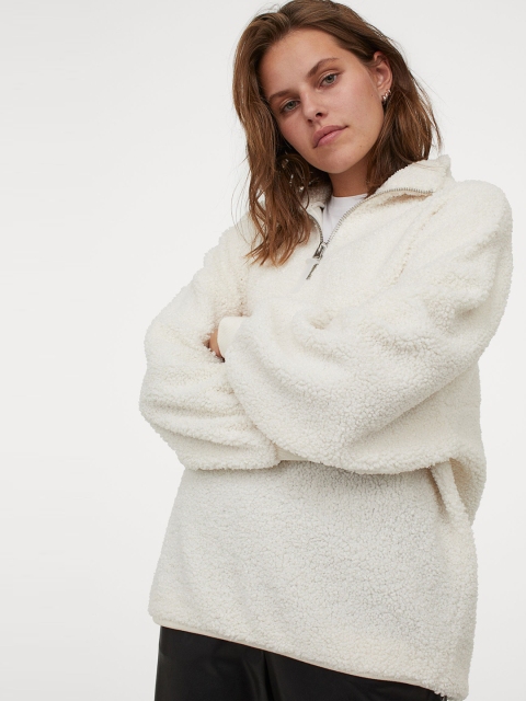 

H&M Women White Zipped Fleece Top