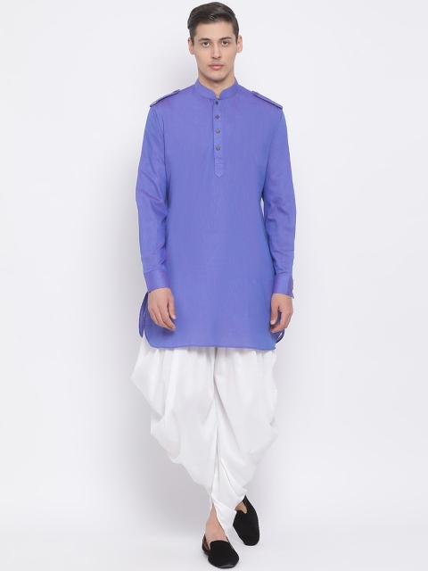 

VASTRAMAY Men Purple & White Solid Kurta with Dhoti Pants