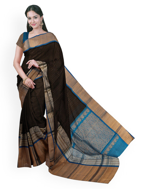 

APCO Black Checked Silk Cotton Handloom Sustainable Saree