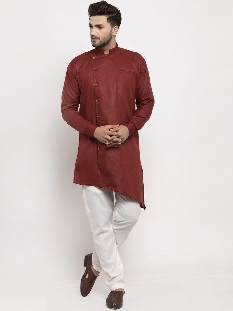 

Benstoke Men Maroon Self Design Kurti with Pyjamas