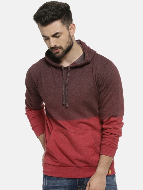 

Campus Sutra Men Maroon & Red Colourblocked Hooded Sweatshirt