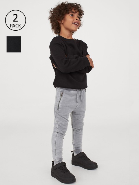 

H&M Boys Black Solid 2 Pack Joggers, Grey