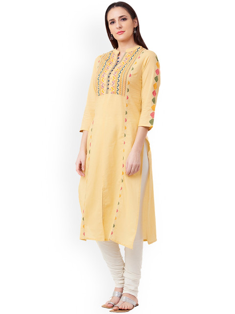 

IMARA Women Beige Yoke Design A-Line Kurta