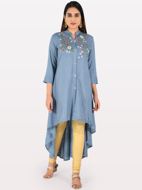 

Neerus Women Blue Embroidered A-Line Kurta