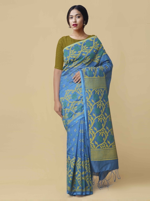 

Unnati Silks Blue Printed Silk Cotton Saree