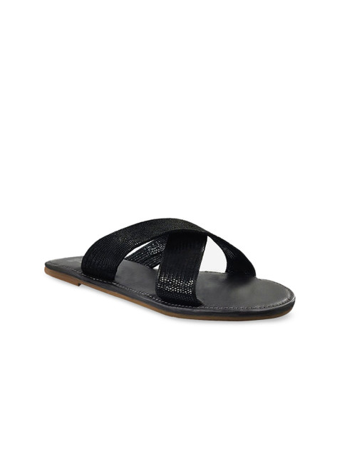 

THE MADRAS TRUNK Women Black Textured Leather Open Toe Flats
