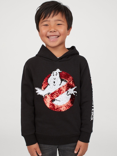 

H&M Boys Black Hooded Top With Sequins