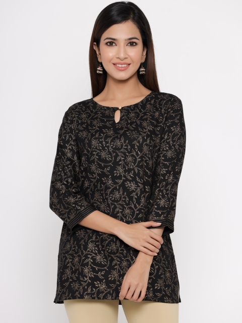 

Silai Bunai Women Black & Gold-Coloured Printed Straight Kurti